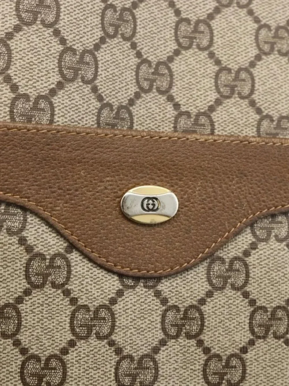 GUCCI GG Supreme Web Sherry Line Tote Bag PVC Beige Red 120 02 003 Auth 175605